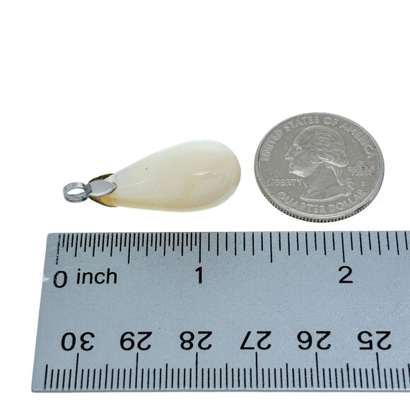 Vintage Silver Tone White Agate Teardrop Pendant - Picture 4 of 5